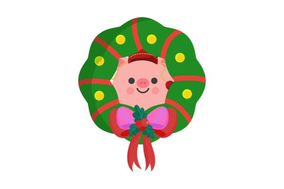 Christmas Animal in Green Wreath: A Festive Embroidery Design