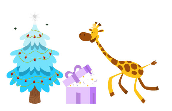 Christmas Illustration Animal Gift Box: A Festive Embroidery Design