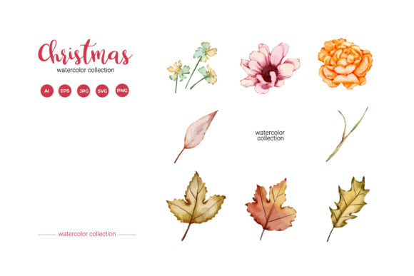 Christmas Leaf Watercolor Collection Set: Perfect for Holiday Graphics