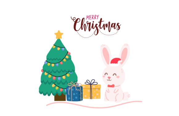 Christmas Rabbit Cute Illustration: A Festive Graphics Addition