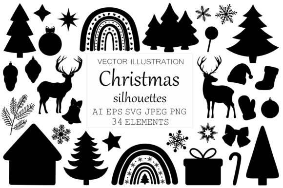 Christmas Silhouette New Year Graphics for Handmade Creations